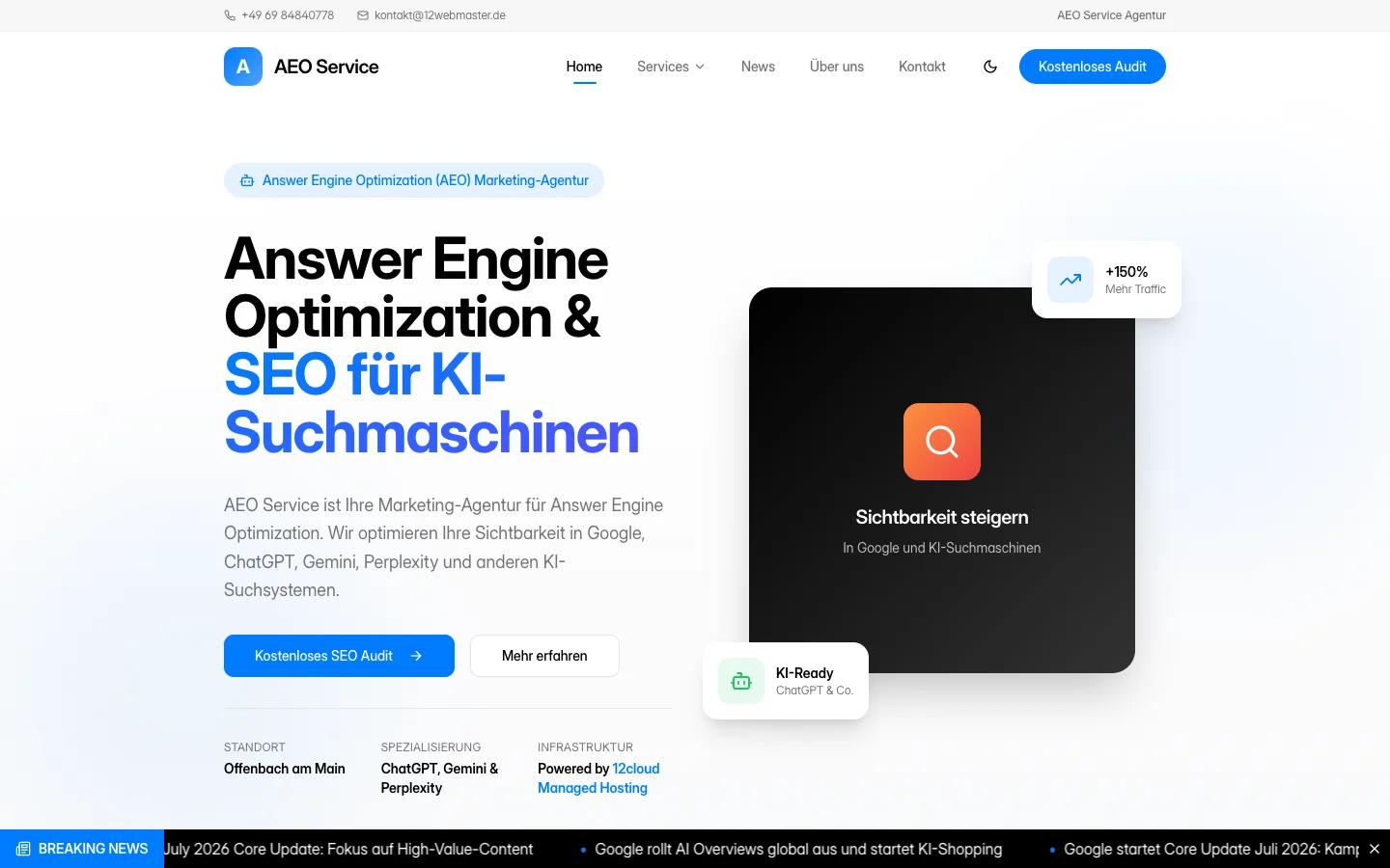 Startseite des Projekts AEO Service