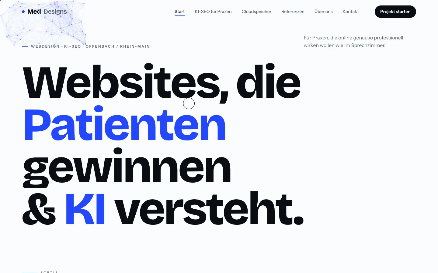Startseite des realisierten Webprojekts MedDesigns